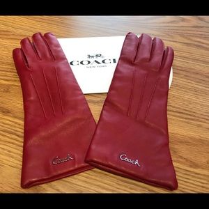 Coach Crimson Leather Cashmere-lined Gloves Size 7